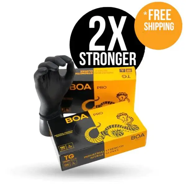 Tough Glove BOA Pro (5 Mil) - Box of 100 Black Disposable Nitrile Gloves, Latex & Powder Free, Chemical & Tear Resistant with Smart Touch Tech,  2X Stronger than regular gloves - Perfect for Automotive, Mechanics, Industrial, Tattooist, Salons & Cleaning