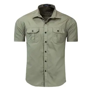 Short Sleeved Pure Cotton Shirt Military Style Outdoor Shirts Mens Clothing
