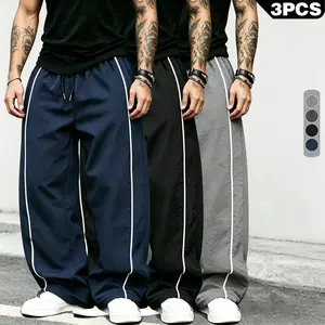 Summer Ice Silk Speed Drying Striped Sports Pants for Men, High Street, Drawstring, Leg Tight, Loose, Casual, Versatile Sports Pants