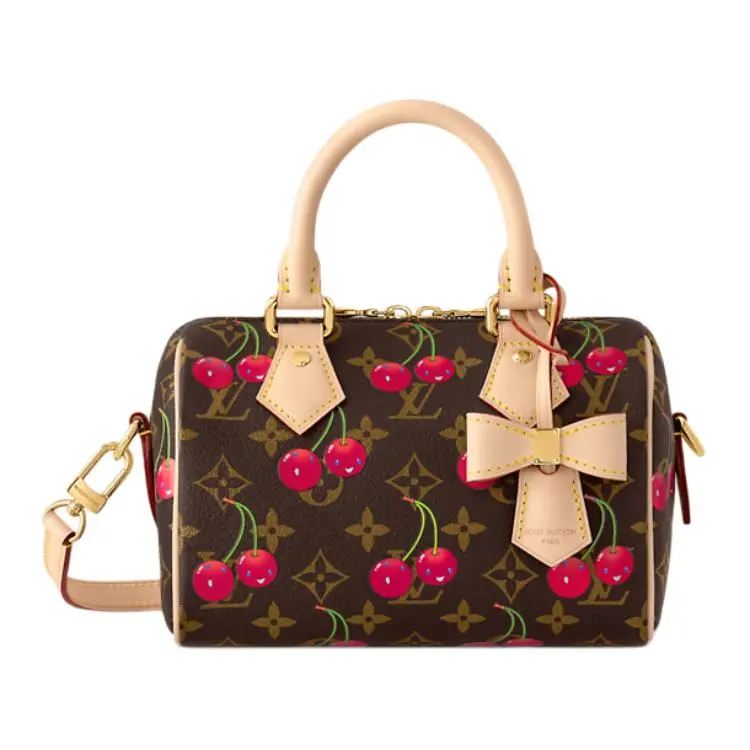Women's Louis Vuitton x Takashi Murakami Speedy Bandouliere 20 Monogram Cherry Coated Canvas Handbag Sling Bag, Brown & Beige Shoulder Bag
