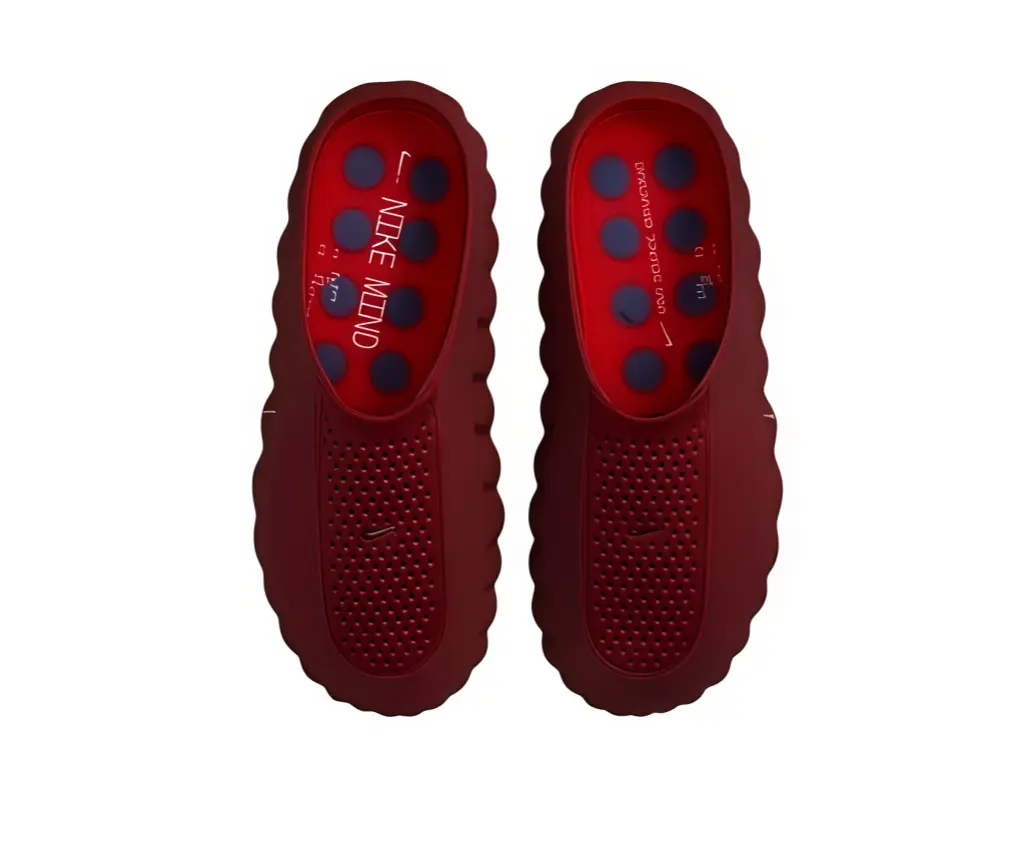 Unisex Wavy Thick Sole Clog Slippers, Wine Red Hollow Perforated Upper, Dark Blue Dot Cushion Insole, Soft EVA Slip On Closed Toe Slides, Non Slip for Beach & Shower