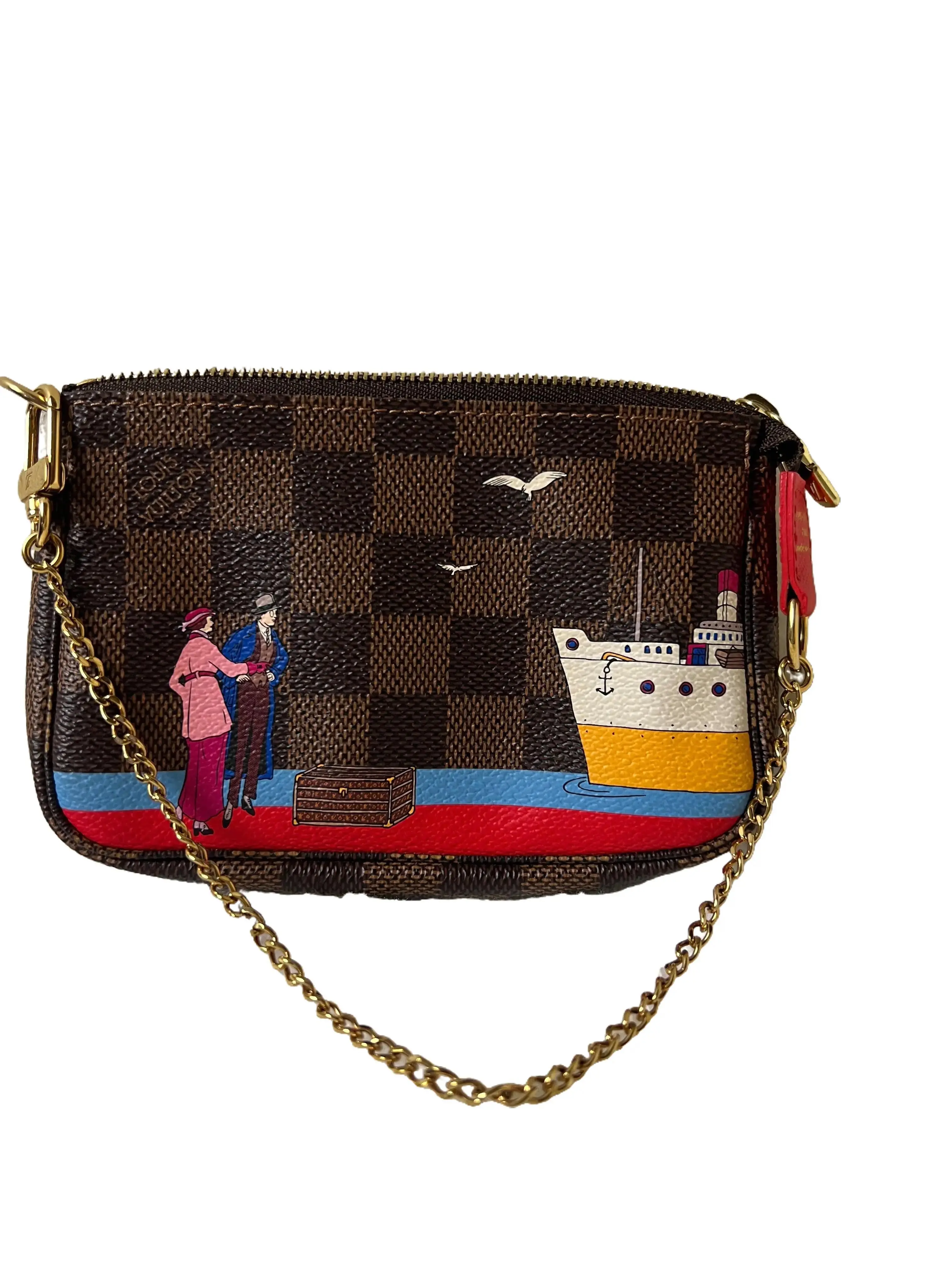 Pre-owned Louis Vuitton Leather Top Handle Bag Damier Ebene Pochette Accessoires Mini
