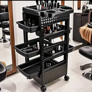 5-Tier Rolling Beauty Cart – Black Salon Storage With 360° Wheel And 5 Shelves, Salon Organizer Of Brush&Styling Tools, Professional Hair Stylist Cart