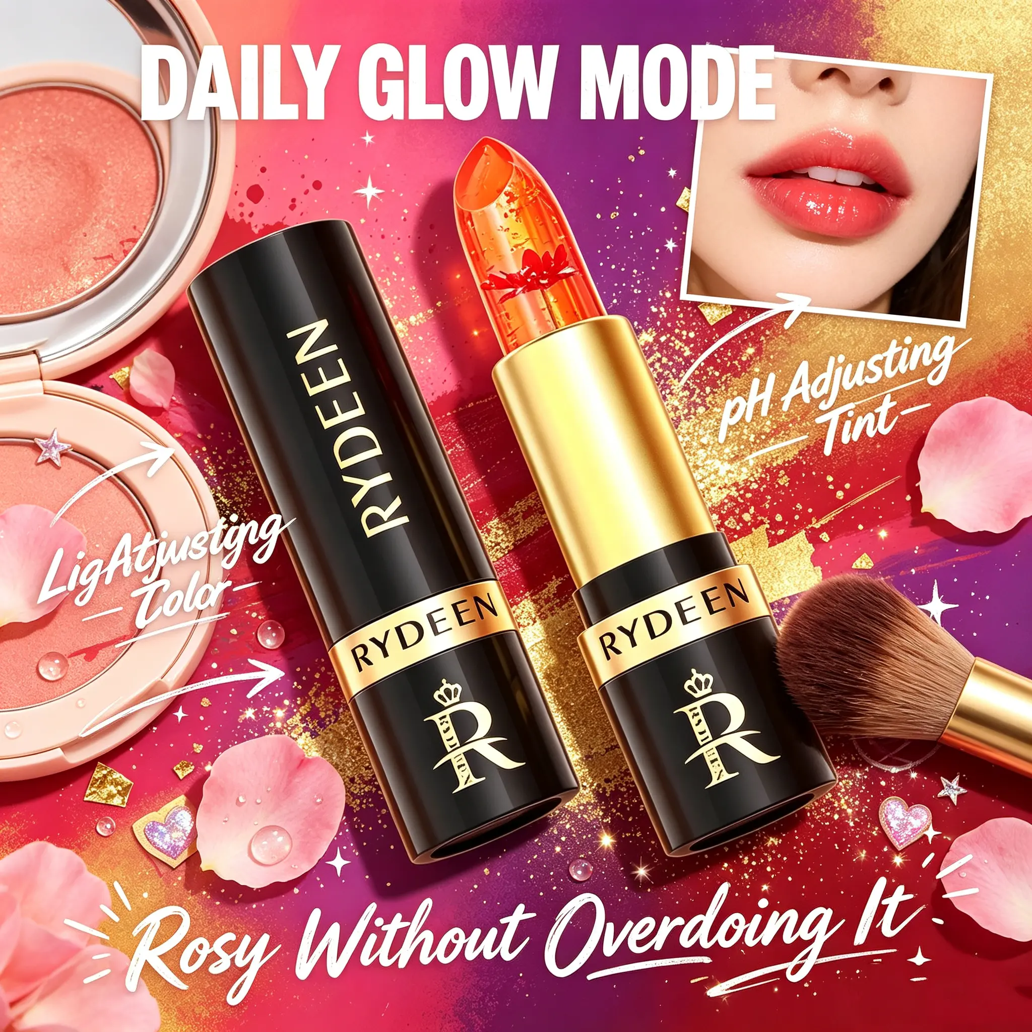 Clear Jelly Floral Lipstick Temperature Color Change Hydrating Shine Lip Balm For Women