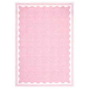 8 x 10 ft Polyester Pink Rectangular Indoor Bedroom Living Room Scalloped Modern Machine Washable Area Rug