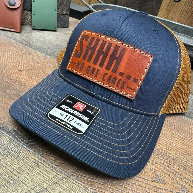 No One Cares, Shhh, Blue Collar Hat, Big Jobs, Construction, Line Man, Lineman, Welder, Mechanic, Leather Patch Hat, Gift, His Her, Dad Hat, Grandpa Hat,