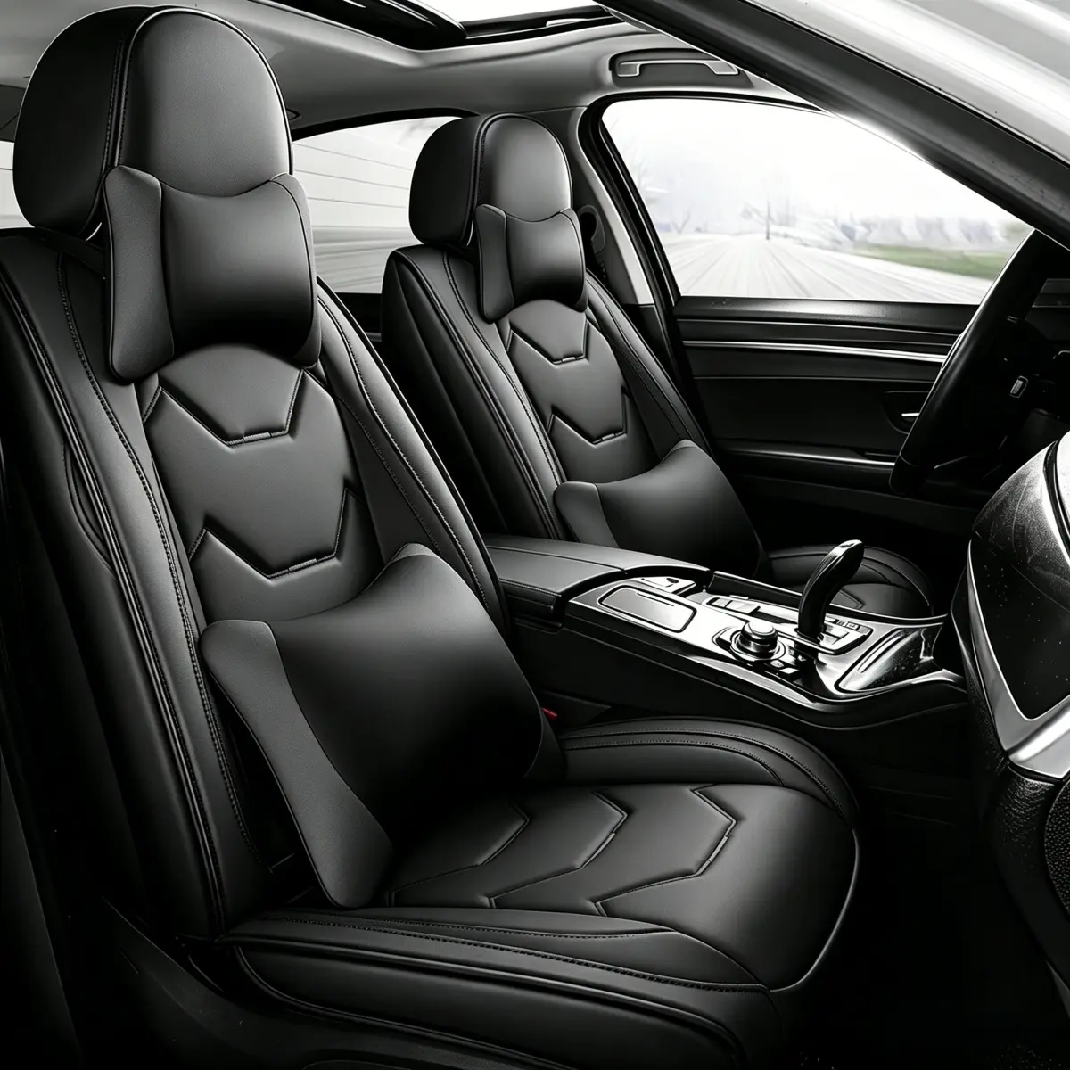 For Jeep Cherokee 2014-2023/ Compass 2018-2023/ Liberty 2002-2012/ Renegade 2015-2022/ Wrangler(4dr 5 seats) 2003-2017 Luxury Car 5 Seat Covers with Pillows & Storage Bag, Premium Leather Front Rear Full Set Seat Covers Cushion