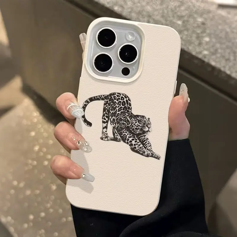 Panther UV printed printed pattern design leather phone case for stretching, suitable for iPhone 17 16 15 14 13 12 11 X Pro Max Plus protective case, soft TPU protective phone case, fashionable and trendy protective cover