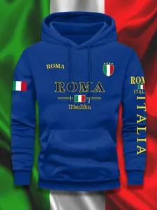 New Italian Flag Rome Pattern Hoodie for Men, Loose Fit Casual Sweatshirt, Perfect for Travel Sports Gym Gift