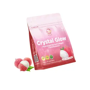 Crystal Glow Lychee Collagen Drink – Hydrolyzed Collagen & Vitamin C, 10 Sachets (New & Improved Formula)