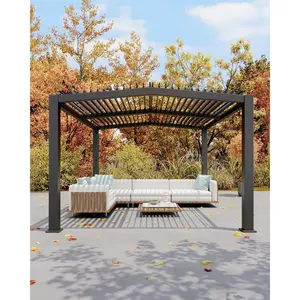 Louvered Pergola 11 ft x 13 ft, Hardtop Gazebo with Adjustable Louvered Roof,Outdoor Pergola WithReinforced Aluminum Frame, Integrated Drainage System, Gazebo for Patio, Deck, Gray Uv Resistant Canopy