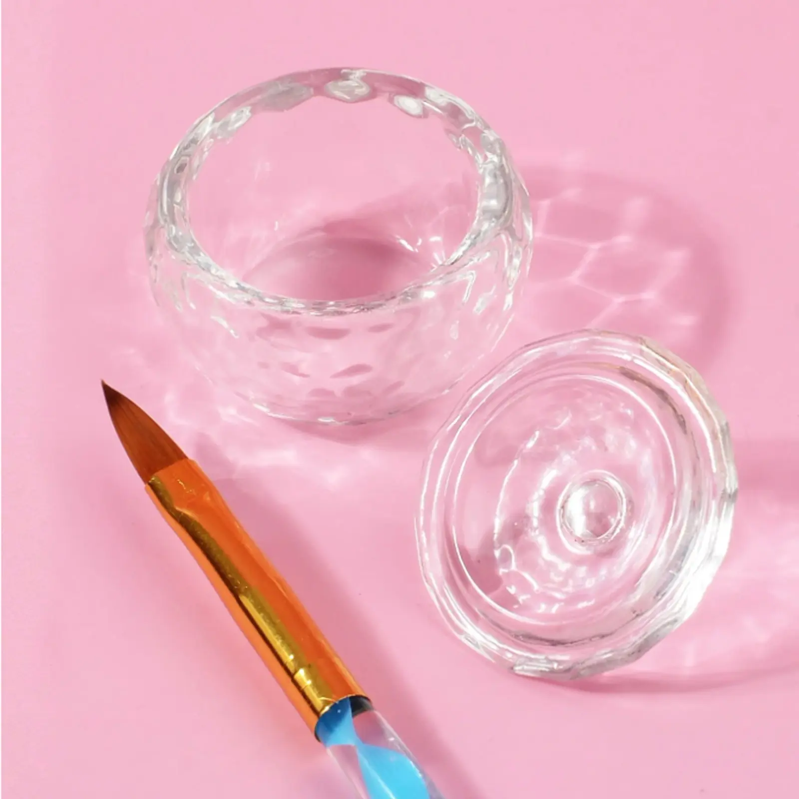 Apple Shaped Glass Nail Dappen Dish with Lid, Clear Glass Material, Clear Crystal Nail Art Brush Cleaning Cup, Hammered Texture Liquid Holder for Acrylic & UV Gel, Manicure Tool, Nail Care Supplies
