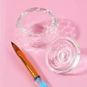 Apple Shaped Glass Nail Dappen Dish with Lid, Clear Crystal Nail Art Brush Cleaning Cup, Hammered Texture Liquid Holder for Acrylic & UV Gel, Manicure Tool, Nail Care Supplies