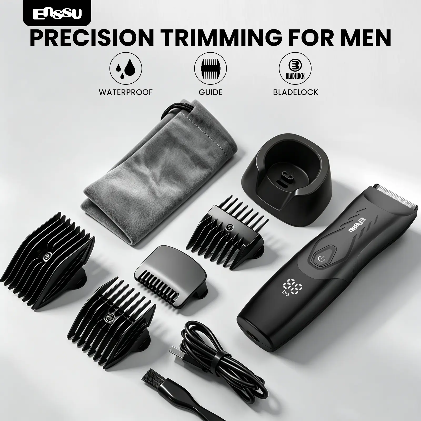 Enssu Electric Hair Shaver & Body Groomer for Men – Professional Hair Clipper with LED Display, Waterproof Electric Trimmer for Face, Body & Makeup Precision