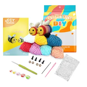 Beginner DIY Crochet Kit with Cute Colorful Bees, Easy to Learn, Perfect for Dolls Gifts, Stress Relief, Knitting Learning, Includes Video Tutorial