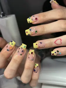 Handmade Colorful 3D French Press On Nails, Rainbow Rhinestone Nail Art