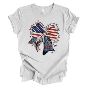 Patriot Pride Women’s Bella Canvas Graphic T-Shirt – We The People 250 Years of Freedom Patriotic Bow Design