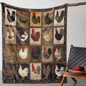 Cozy Flannel Throw Blanket With Rooster & Hen Print - Soft, Warm, And Versatile For Couch, Bed, Car, Office, Camping - All-Season Gift Idea Sofa For Living Room