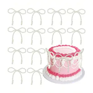 12-Piece Pearl Bow Cake Decoration Set, Perfect for Butterfly Theme Birthday Parties, Weddings & Baby Showers, Elegant Cake Accessories