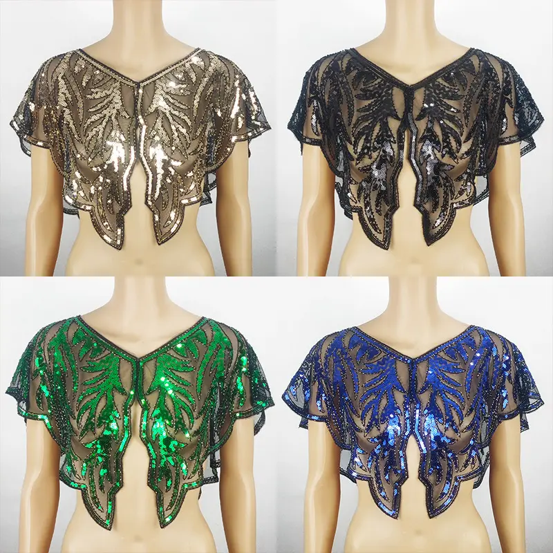 Women's Sparkly Mesh Shawl - Beaded Embroidery Polyester Sleeveless Scarf-Style Shoulder Wrap, Female Evening Bridal Capelet, Wedding Party Beach Cover Up, Sparkly Mesh Shawls, Embellished Shawls