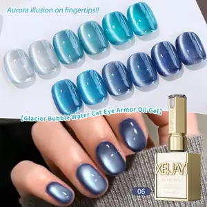 【LIVE】1PC*15ML Super Bright Nail Gel Glacier Blue Series Cat Eye 6-Color Fashion Salon Cat Eye Art Design Shiny Gloss Shiny Cat Eye Women'S Nail Art Tool for Nail Art Enthusiasts