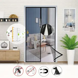 Automatic Magnetic Sliding Door Curtain, Transparent Mesh Panel, No Drilling Installation, Suitable for Outdoor/balcony/bedroom, Magnetic Closure, Tape Hanging System