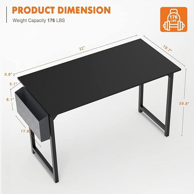 32-Inch Small Computer Office Desk for Kids and Students, perfect for studying and writing. This modern, simple PC table features a storage bag and headphone hooks, making it an ideal addition to any home or bedroom.