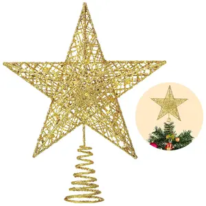 Christmas Tree Topper Decoration, Hollow Star Design, Sparkling Christmas Ornament for Holiday Decorations