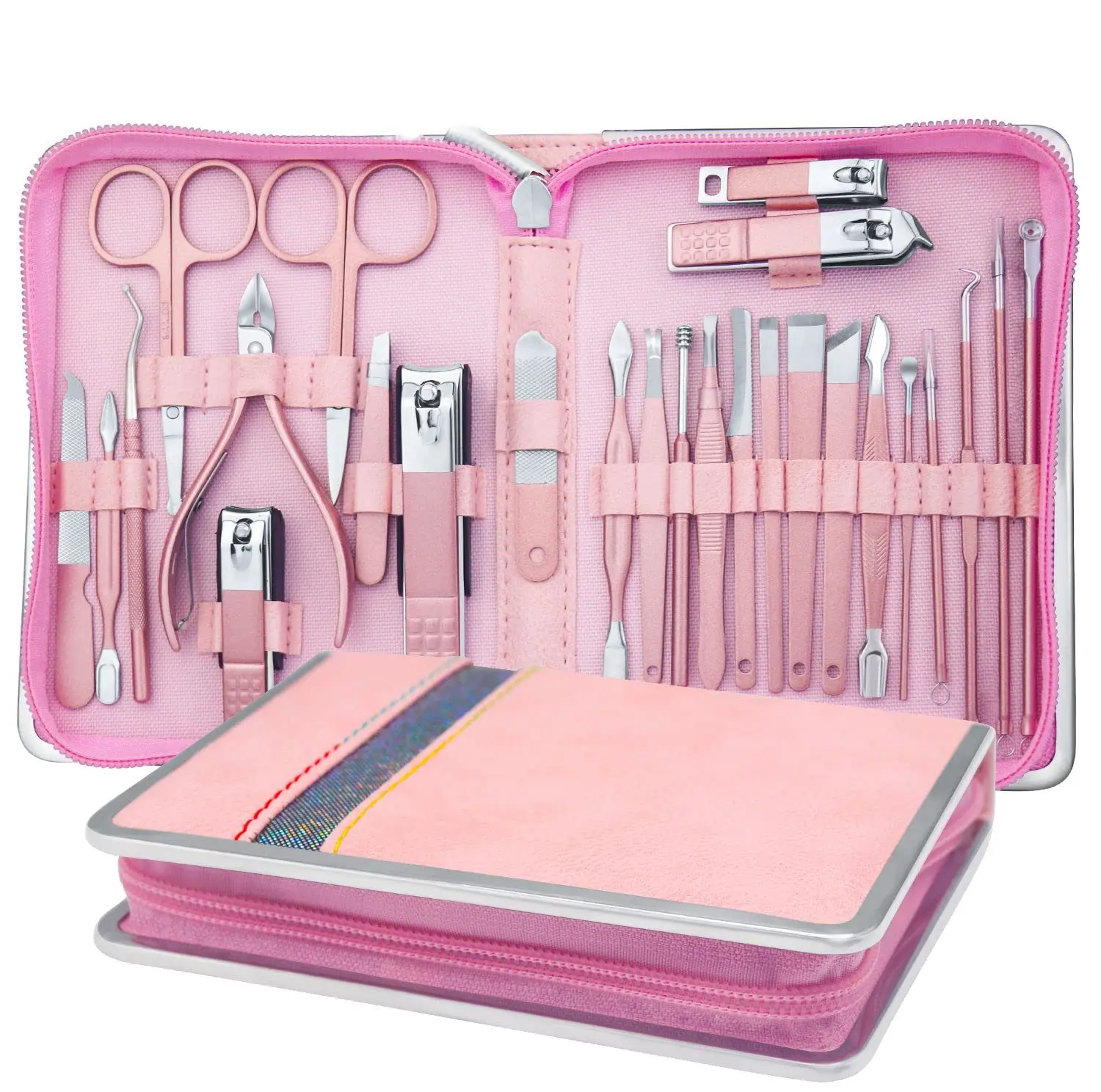 26 PCS Professional Nail Clippers Pedicure Kit Nail Cutter Scissor Cuticle Nipper Nails Tool Foot Face Grooming Kit Manicure Set,26 pieces in set 01