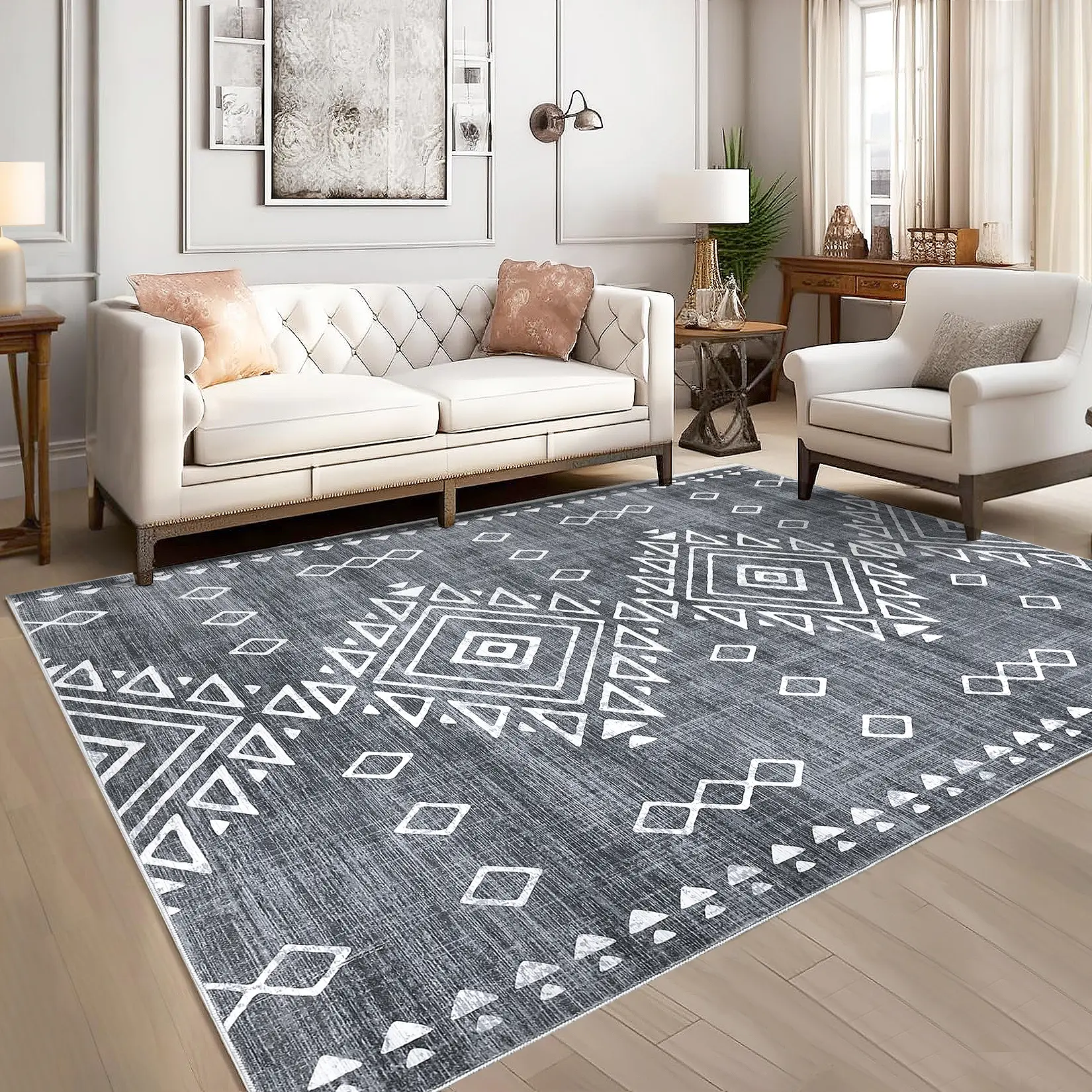 Modern Geometric Carpet Distressed Printed Rugs Soft Foldable Carpet Home Decorative Rugs Suitable For Office Dining Room Bedroom Living Room