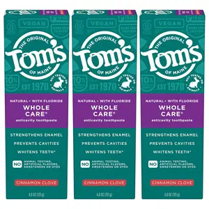 Tom's of Maine Whole Care Natural Toothpaste with Fluoride, Cinnamon Clove, 4.0 oz. 3-Pack (Packaging May Vary) Oral