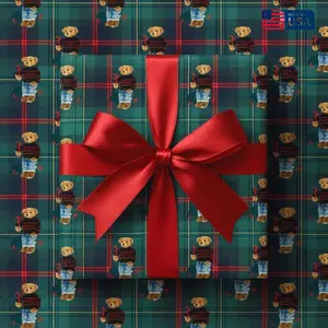 Christmas Teddy Plaid Gift Wrap, Holiday Wrapping Paper,Christmas Gift for Him, Gift For Her