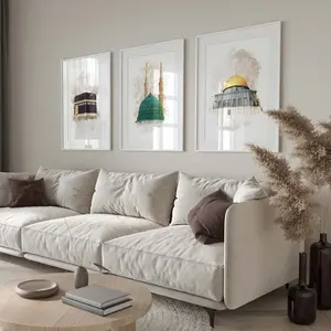 3x Islam Poster Set - Watercolor - Islamic Wall Pictures - Islamic Wall Art - Art Prints - Wall Decoration - Pictures Living Room - Kaaba Aqsa Nabawi