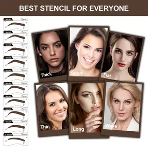 One-Step Vegan Eyebrow Stamp Kit - Dark Brown Waterproof & Smudge-Proof Pomade | Includes 24 Reusable Thin & Thick Stencils for Perfect Brows