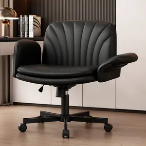 【Black Friday Special】Vonesse Criss Cross Chair, Vanity Chairs with Adjustable Armrests, Makeup Chair with PU Leather and Side Pockets Design, Comfortable Computer Office Desk Chairs for Home, Bedroom V400