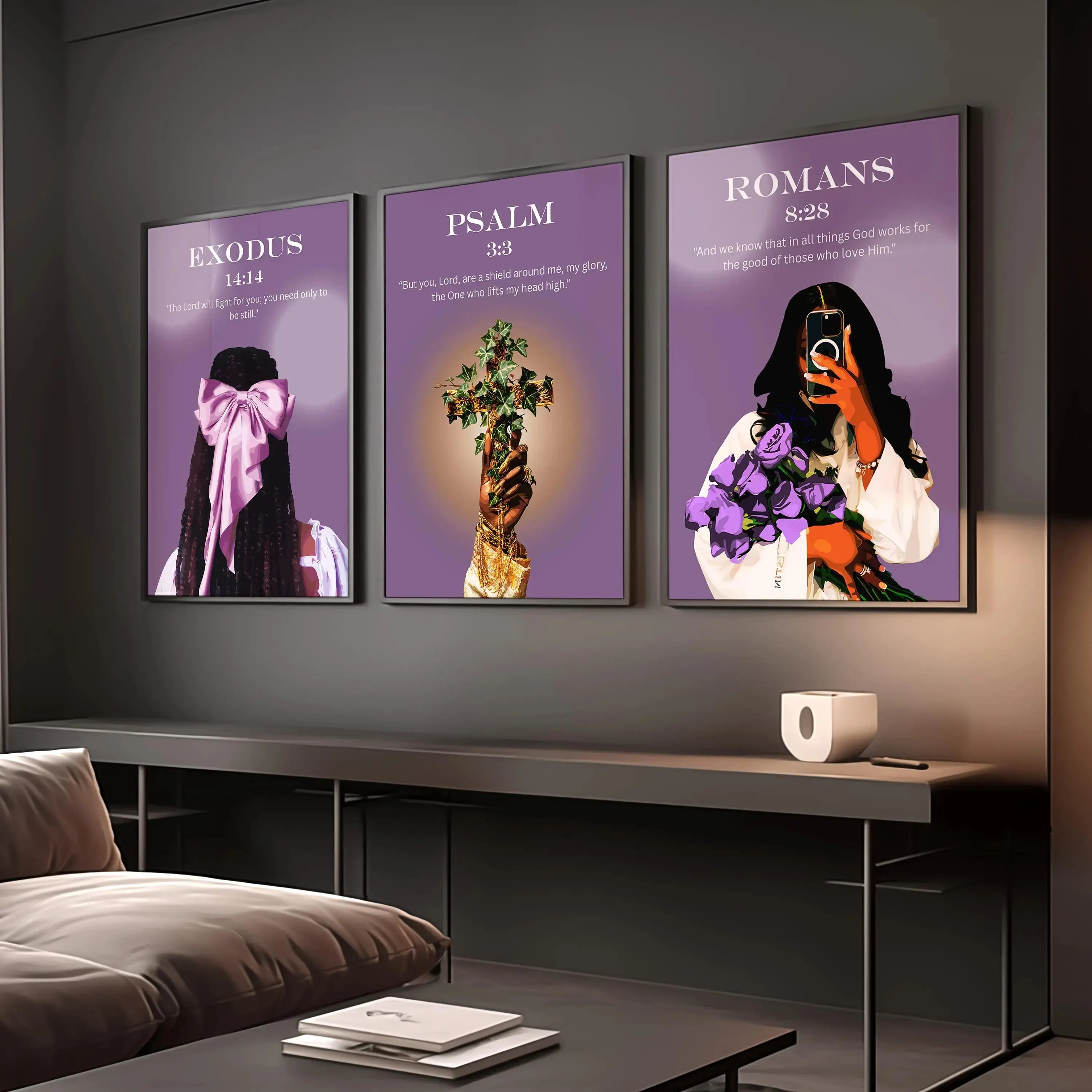 Purple Scripture Set of 3 Unframed , Christian Girl Room Decor, Coquette Bible Verse Print
