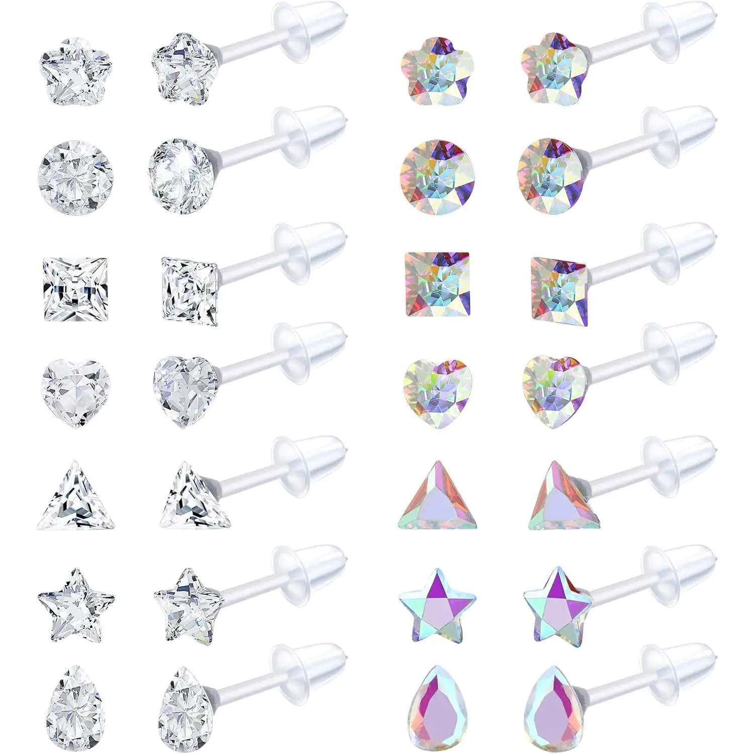 14Pairs Clear Plastic Earrings Stud Earrings for Women Rhinestone Acrylic Stud Earrings Clear Piercing Retainer for Sport Work