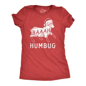 Womens Baaah Humbug T Shirt Funny Xmas Party Scrooge Sheep Tee for Ladies Funny Womens T Shirts Cute Vintage Fashion Casual Ladies T-Shirt Gift Christmas Tops for Women Women's Novelty Tees Red -