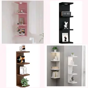 4 Tier Wall Shelf Unit,White Lack Wall Shelf,Display Floating Shelf with LED Remote Control Light