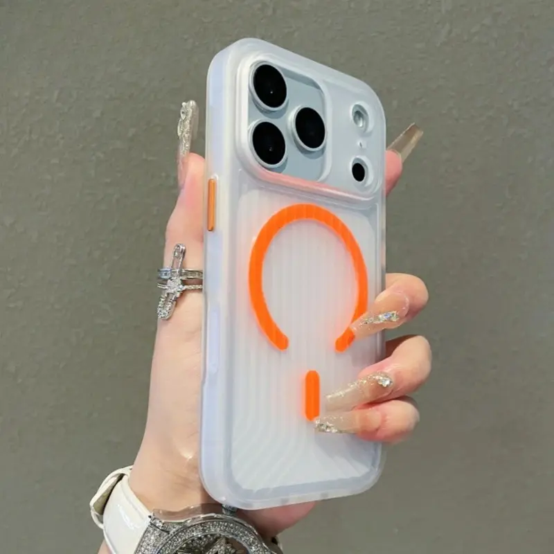 HAY Luxury Corrugated Pattern MagSafe Magnetic Wireless Charging Case, Transparent Matte PC Bumper Cover for iPhone 17/16/15/14/13 Pro Max