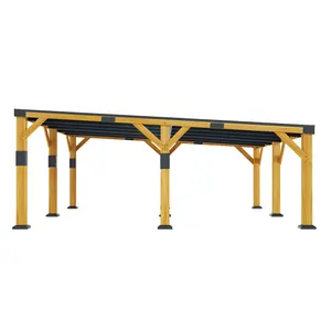 【Ships in Multiple boxes】AMERLIFE Solid Wood Gazebo with Metal Hardtop, Large Outdoor Pavilion with Sloped Roof, Heavy Duty Pergola for Garden, Patio, Backyard,#SummerVibes,summervibes