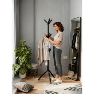 Clothes and Hats Rack Floor To Floor Bedroom Coat Hook Bedroom Vertical Tree Branch Shape Holder Hat Scarf Handbag Storage Hange Garment Rack Living Room