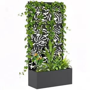Metal Planter Box with Trellis, 71" Tall Galvanized Style Metal Planter Box with Trellis and Integrated Privacy Screen 2 Drainage Holes for Healthy Roots Smooth Edges for Scratch Free Gardening