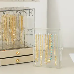 Multi-drawer transparent jewelry storage box, Dustproof Organizer-durable plastic multi-compartment ring and earring storage, necklace, dresser accessories jewelry box