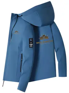 Workwear Style Hooded Jacket with Welding Pattern Print for Outdoor Activities and Commuting