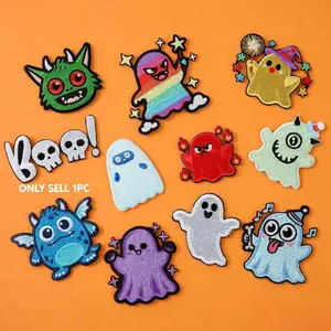 Halloween Cartoon Ghost Embroidery Patch, Iron On Self Adhesive Fabric Patches For Holiday Decor Phone Case Clothing Bags DIY Accessories