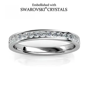 Eternity Band Wedding Engagement Rings Embellished with Crystals 18k White Gold  for Women Men Stack-able