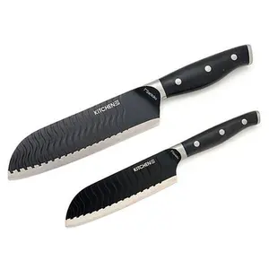 KitchenHQ 2-piece Wavy Edge Nonstick Santoku Knife Set