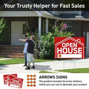 6 Pcs Open House Signs for Real Estate, 2 Pcs 24" x 16" and 4 Pcs 17" x 12" Open House Signs with Sturdy Metal Stakes and 24 Arrow Stickers, Double-Sided Waterproof Yard Signs for Open House Supplies