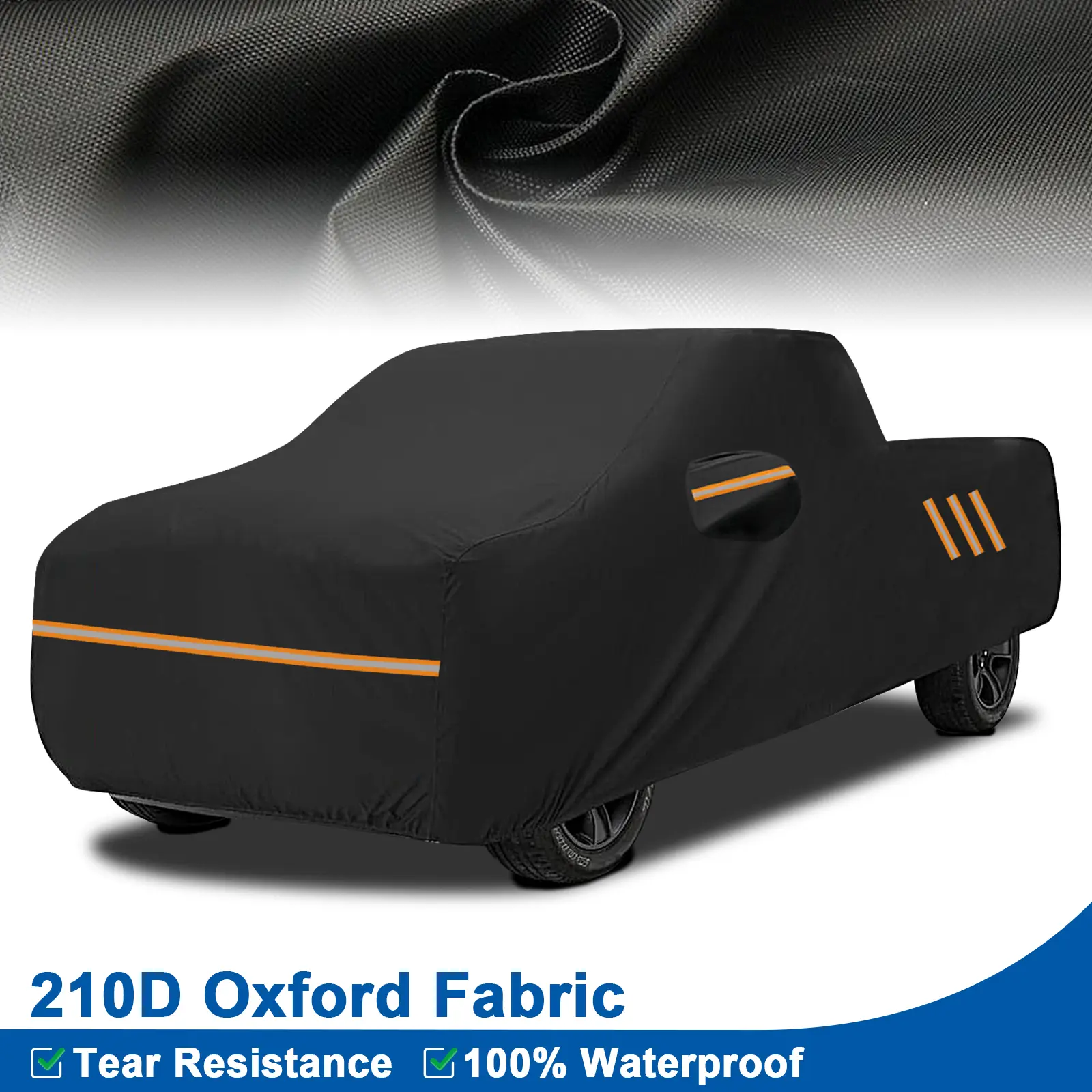 210D PU Heavy-Duty Pickup Truck Cover - Universal All Season Cover, Waterproof, UV-Protective, Windproof Straps, Reflective Strips, Outdoor Dust Protection, Pickup Truck Covers